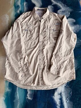 LOWEST! NWOT Columbia Bahama PFG  Sz L Long Sleeve Button Shirt Beige Sz L UPF50